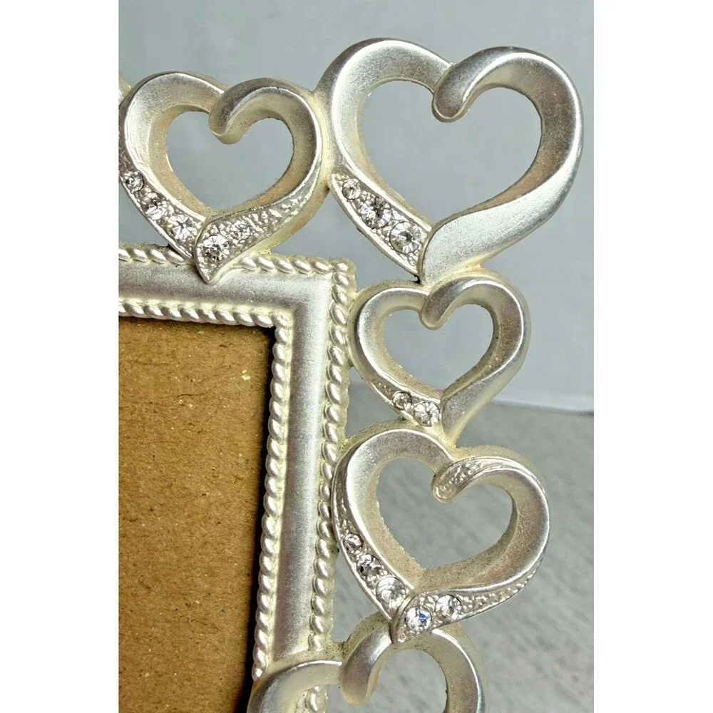 Fetco 5x7 Picture Frame Open Hearts with Crystals Silver Like Wedding Love